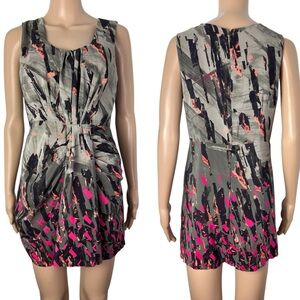 Ted Baker Sleeveless Silk Ruched Abstract Print Lightweight Mini Dress